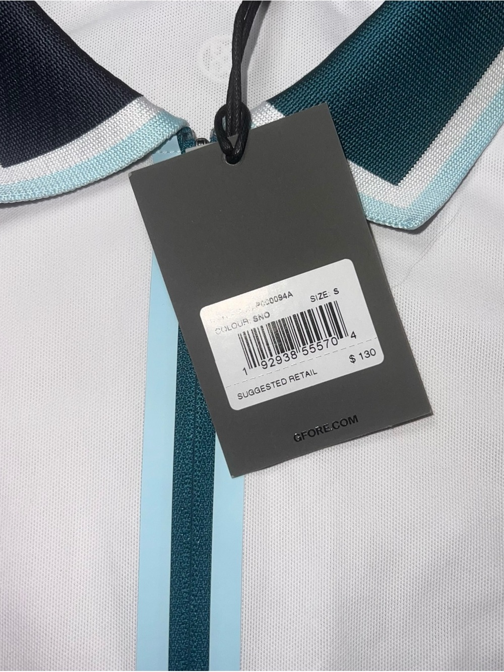 G/FORE White Polo Shirt with Teal and Navy Trim Womens Golf Short Preppy Small - Picture 3 of 7